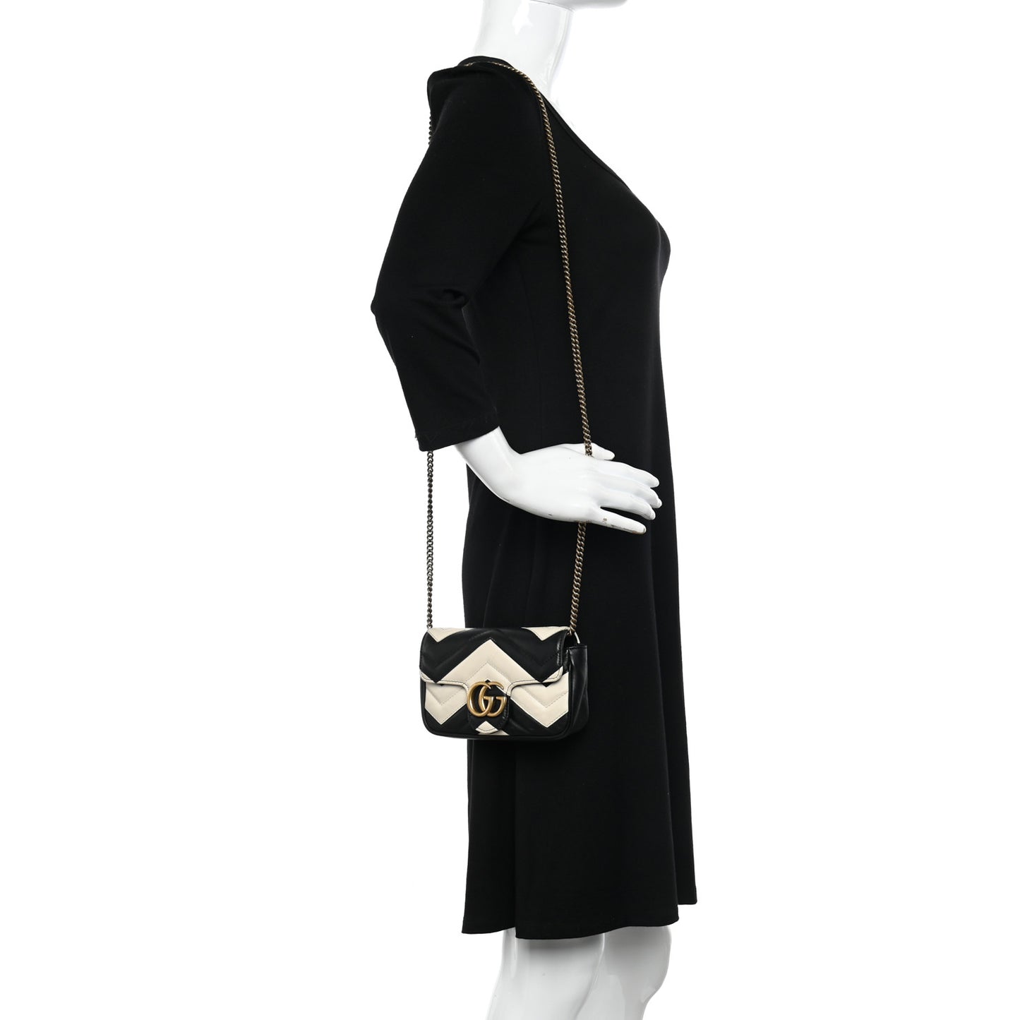 Calfskin Matelasse Super Mini GG Marmont Shoulder Bag Black White