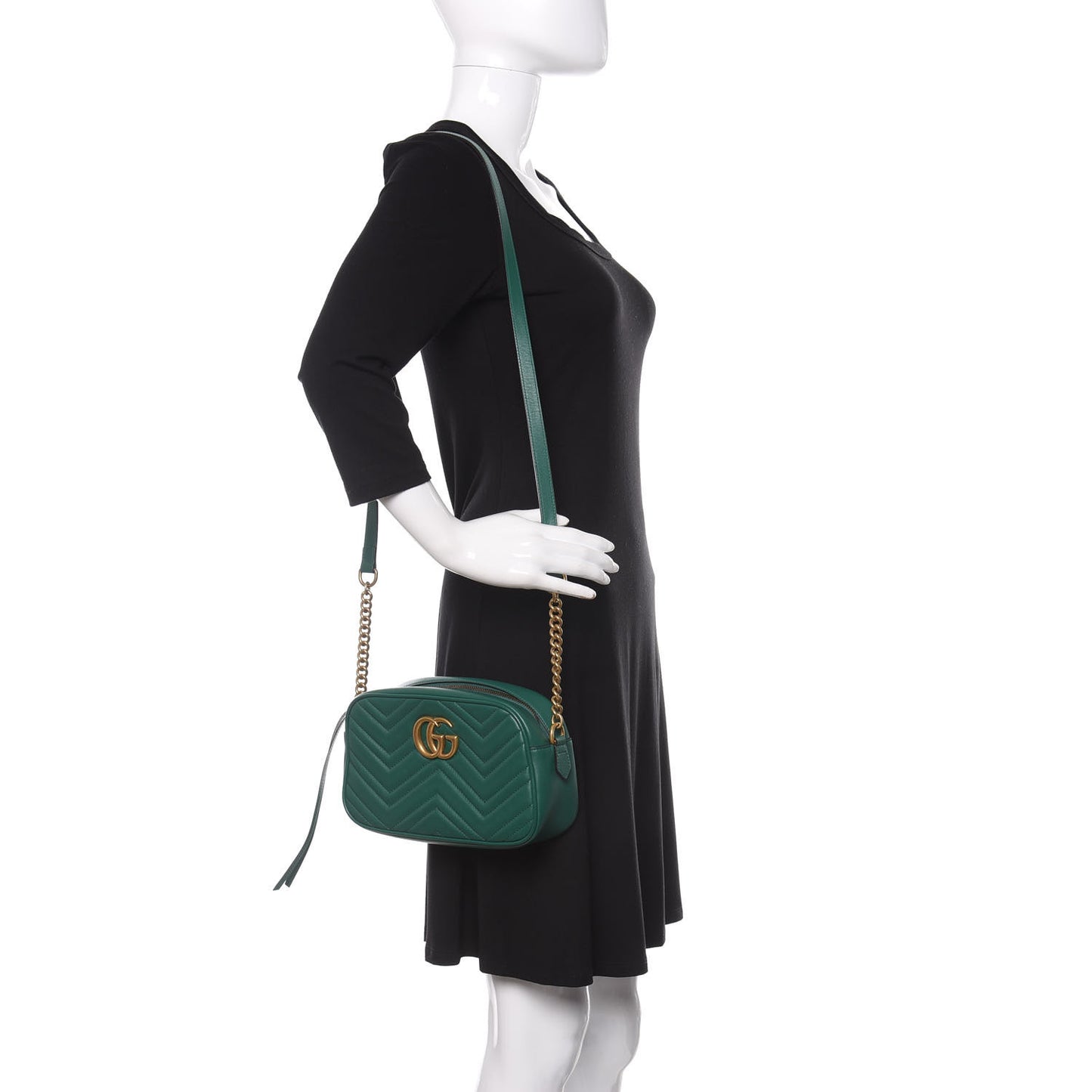 Calfskin Matelasse Small GG Marmont Chain Shoulder Bag Emerald Green