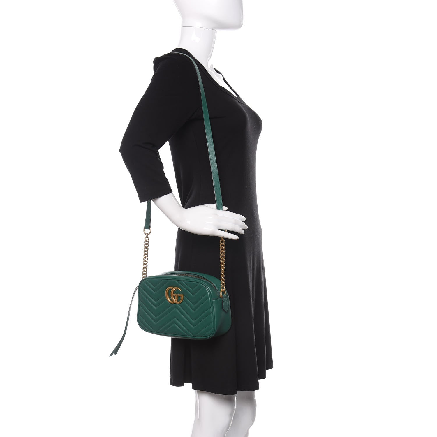 Gucci Calfskin Matelasse Small GG Marmont Chain Shoulder Bag Emerald Green 2 of 10