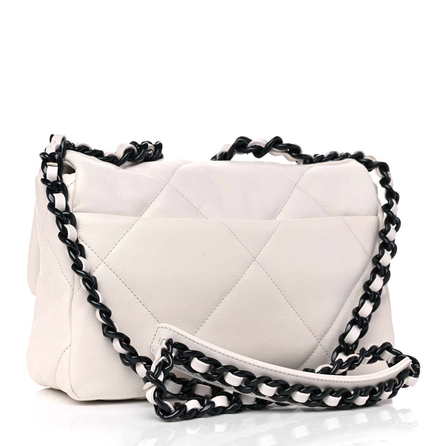 Glossy Calfskin Quilted Medium Chanel 19 Flap White Black