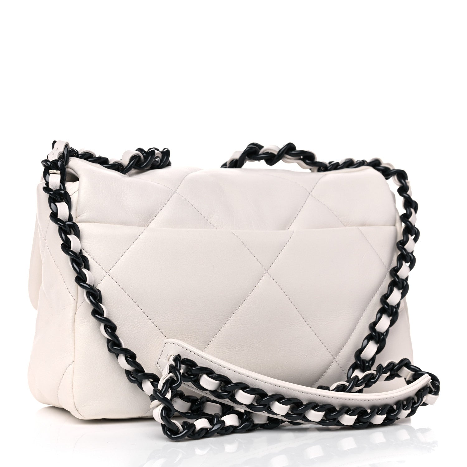 Chanel Glossy Calfskin Quilted Medium Chanel 19 Flap White Black 3 of 10