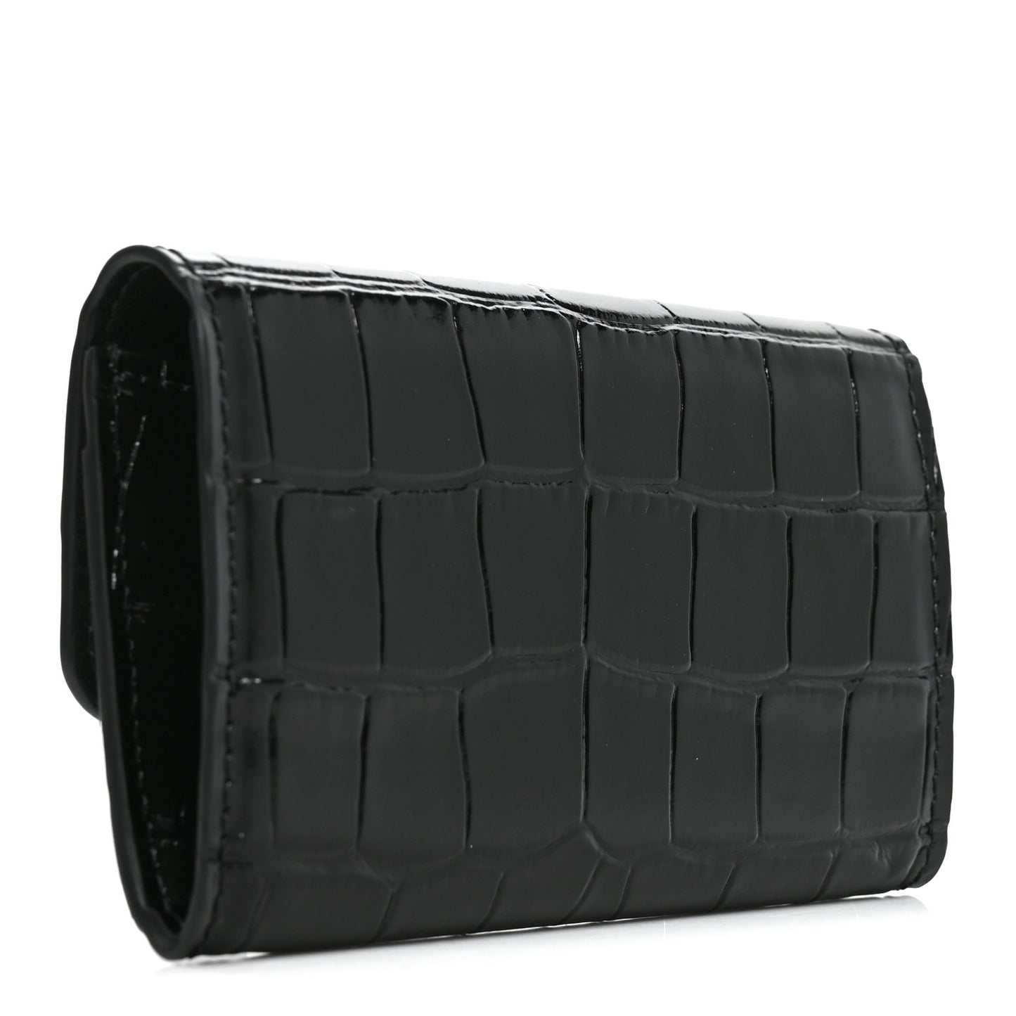 Calfskin Crocodile Embossed Crococo Flap Cardholder Black