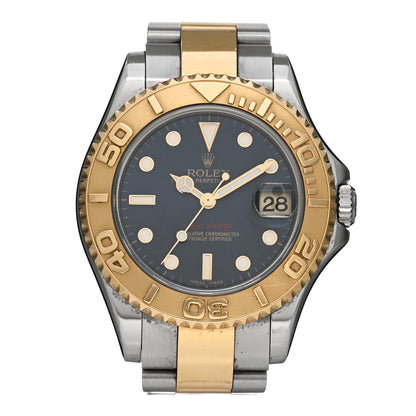 Rolex Stainless Steel 18K Yellow Gold 35mm Oyster Perpetual Date Yacht-Master Watch Blue 168623 1 of 4