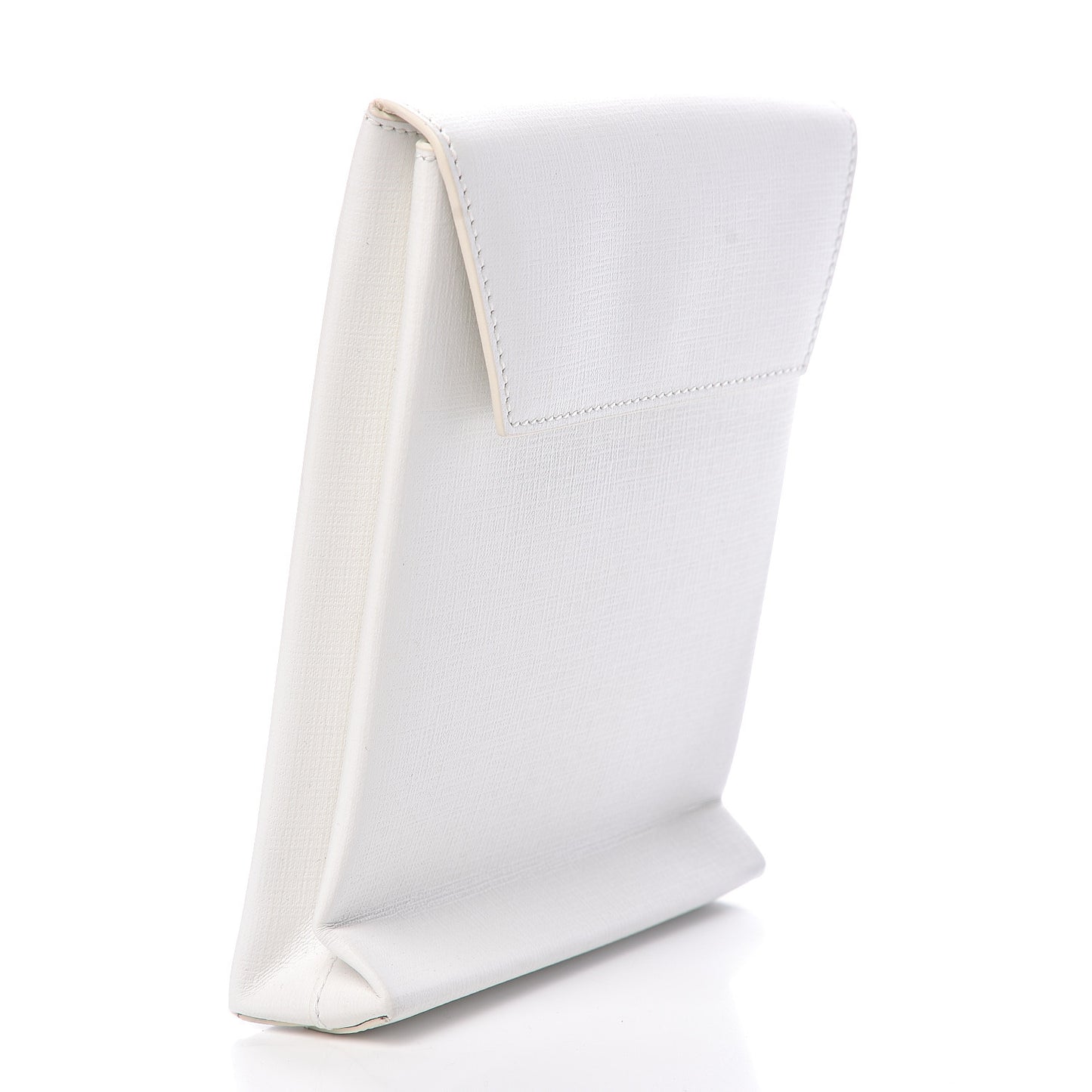 Squared Calfskin Logo Shopping Envelope Clutch White