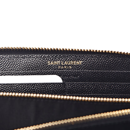 Saint Laurent Grain De Poudre Matelasse Chevron Monogram Zip Around Wallet Black 6 of 7