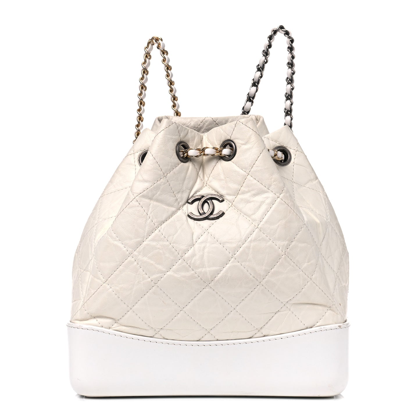 Aged Calfskin Quilted Small Gabrielle Backpack White