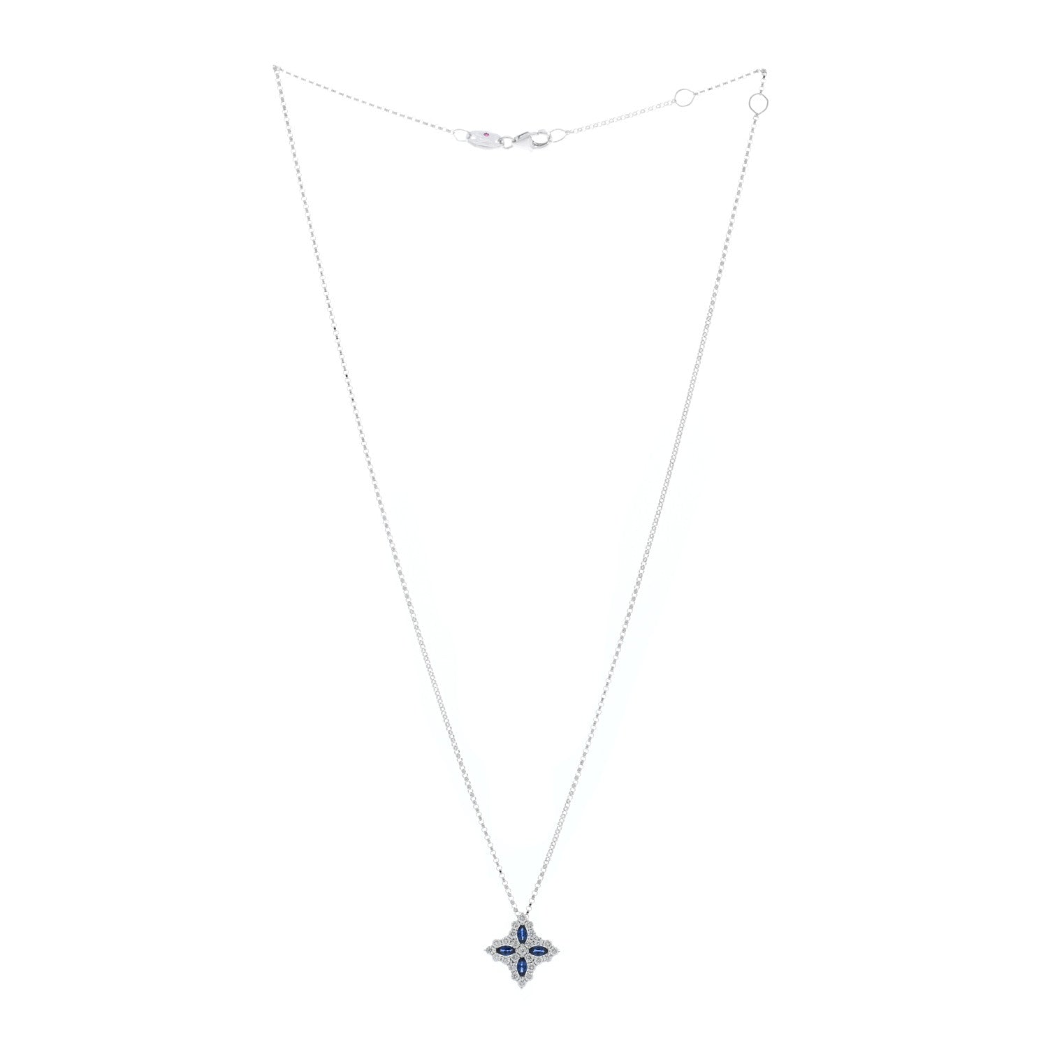 Roberto Coin 18K White Gold Diamond Blue Sapphire Princess Flower Pendant Necklace 2 of 3