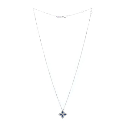 Roberto Coin 18K White Gold Diamond Blue Sapphire Princess Flower Pendant Necklace 2 of 3