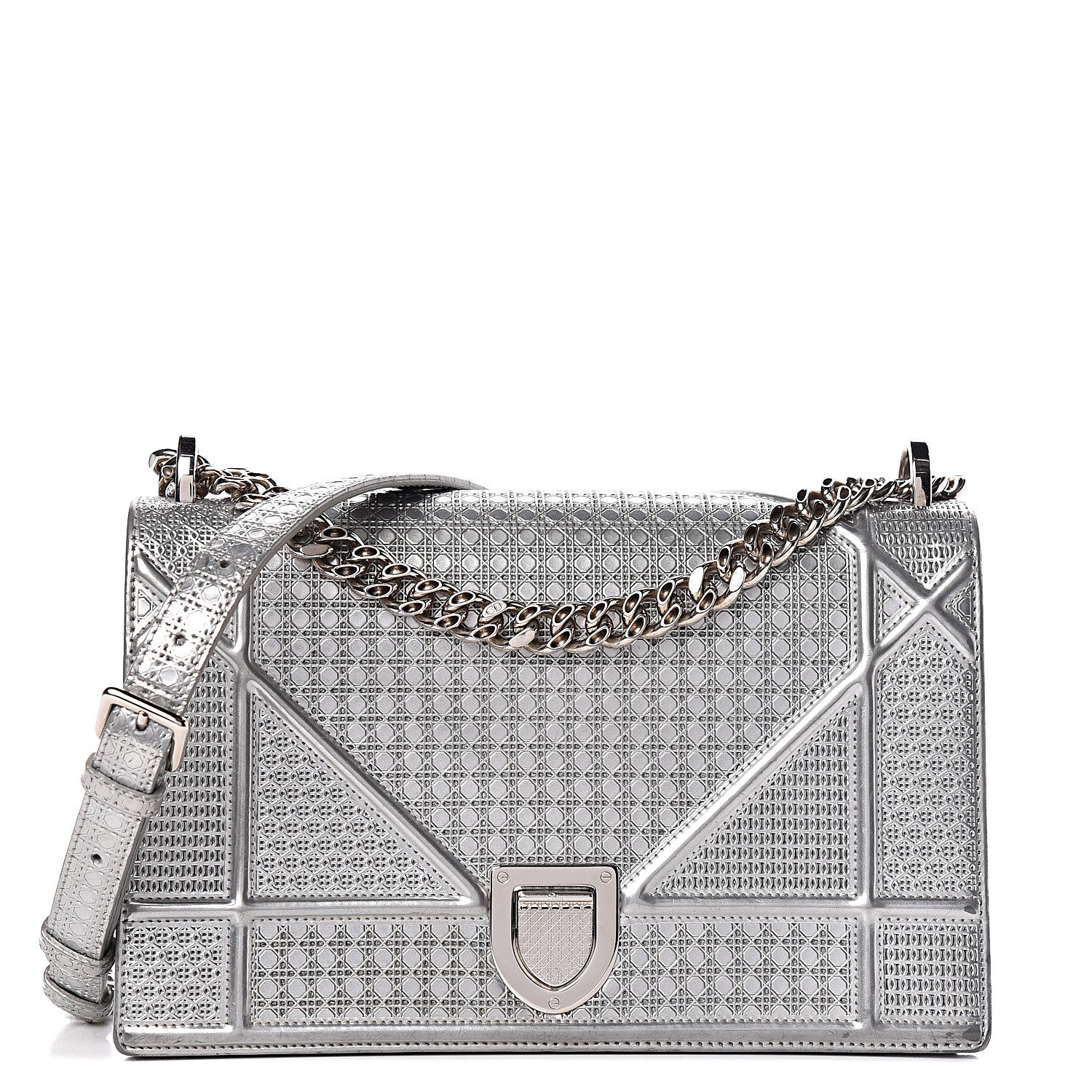 Christian Dior Metallic Patent Micro-Cannage Medium Diorama Flap Bag Silver 1 of 15