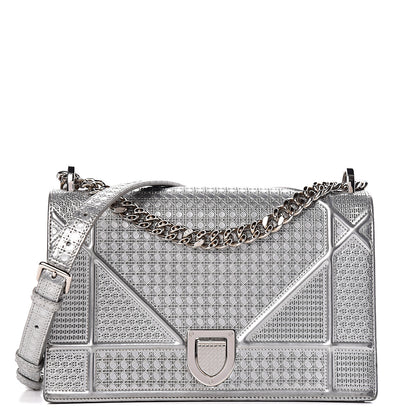 Christian Dior Metallic Patent Micro-Cannage Medium Diorama Flap Bag Silver 1 of 15