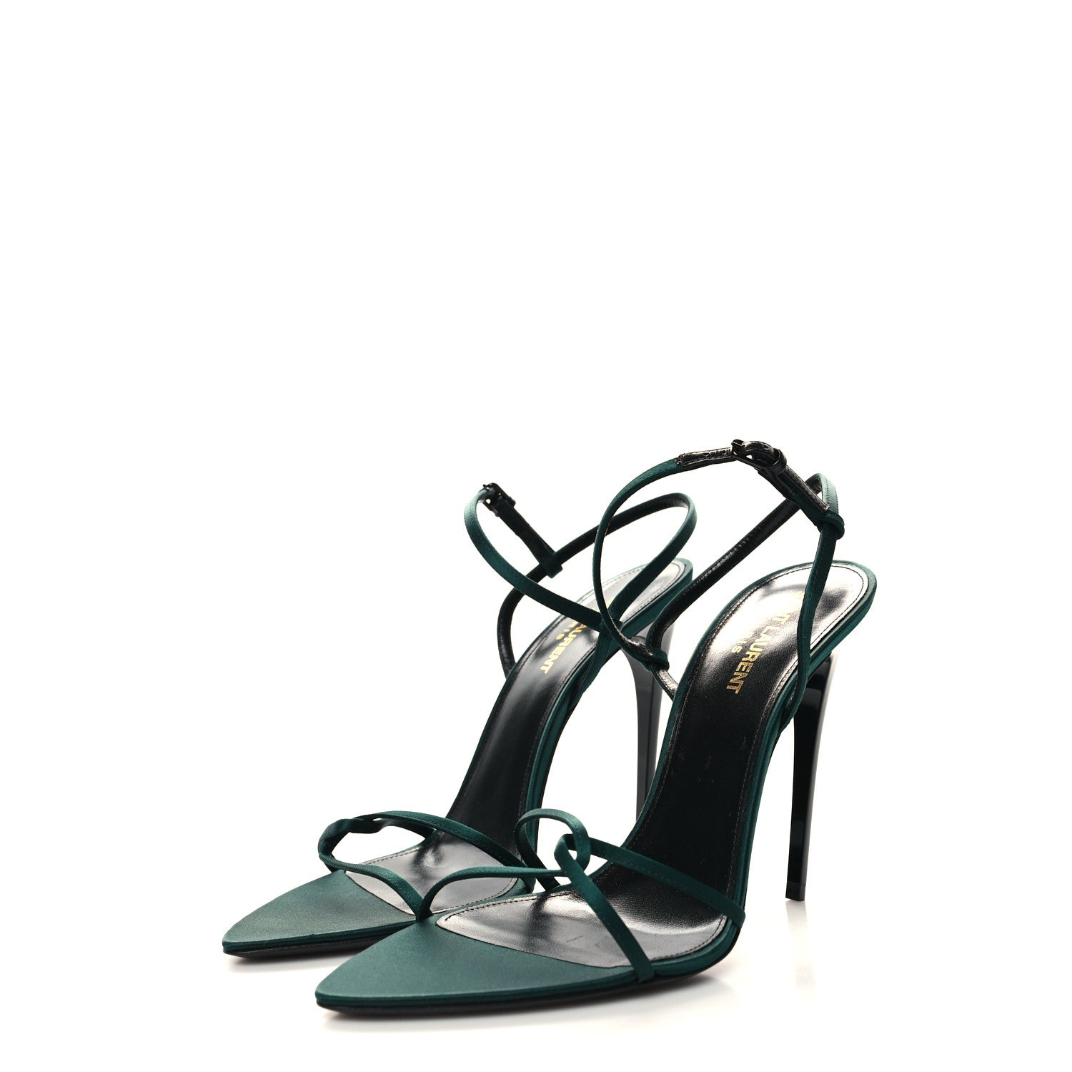 Saint Laurent Crepe Satin Clara 110 Ankle Strap Sandals 39.5 Dorian Green 3 of 9