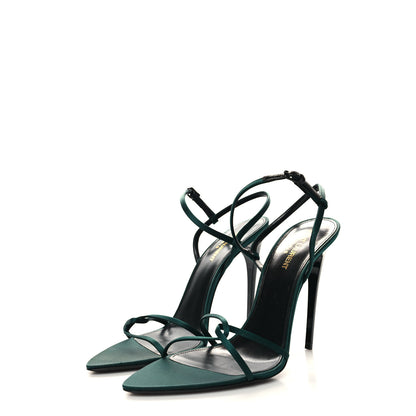 Saint Laurent Crepe Satin Clara 110 Ankle Strap Sandals 39.5 Dorian Green 3 of 9