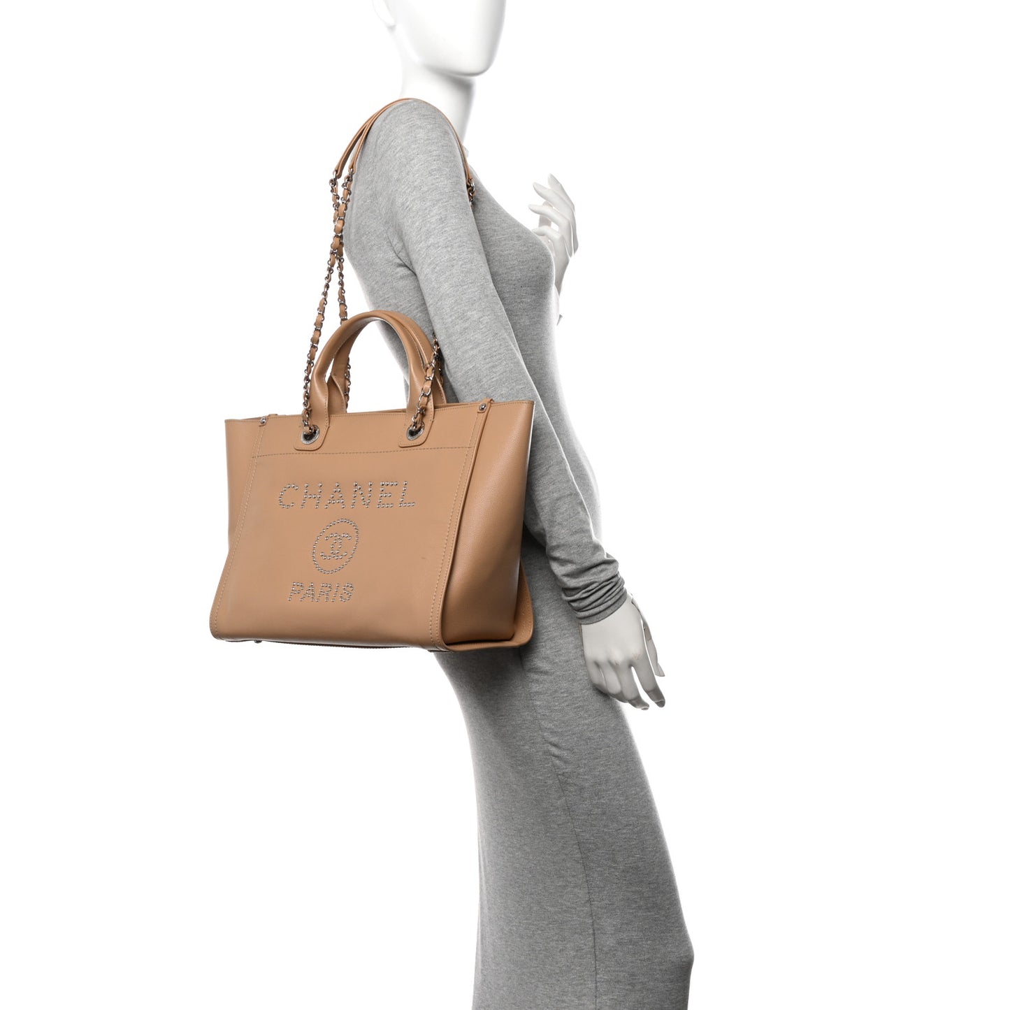 Caviar Small Studded Deauville Tote Beige