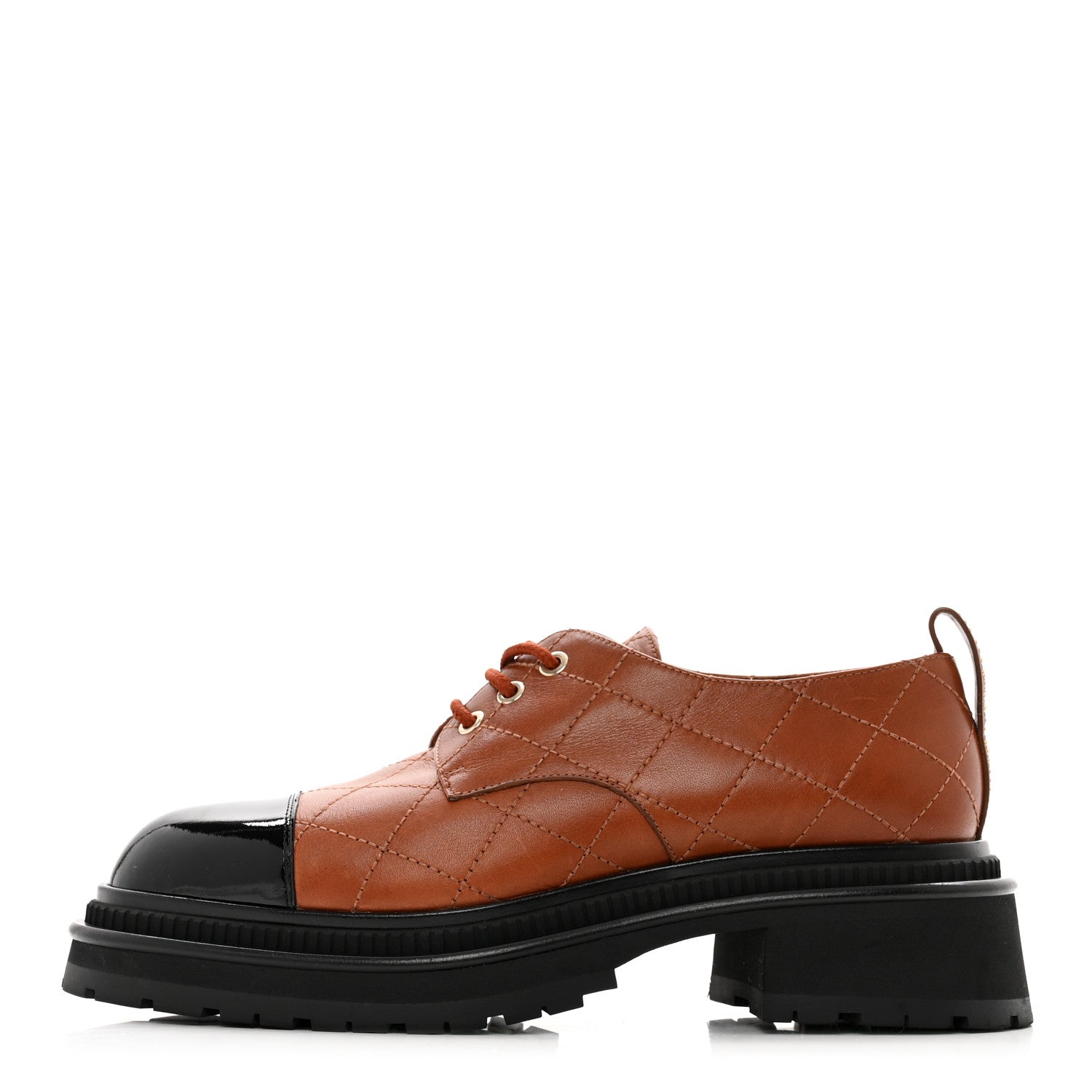 Chanel Calfskin Patent Stitched Cap Toe Lace Up Oxfords 39 Brown Black 1 of 7