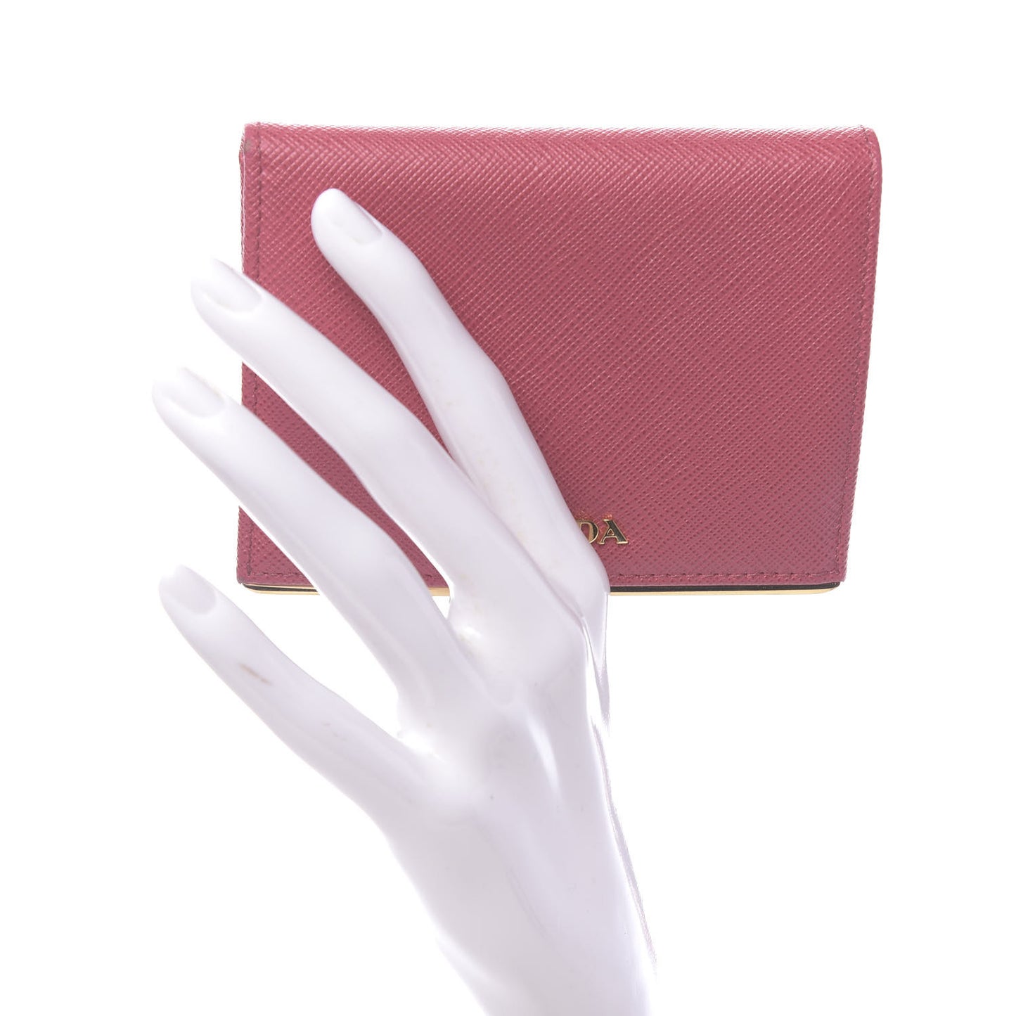 Saffiano Compact Metal Bar Snap Bi-Fold Wallet Peonia