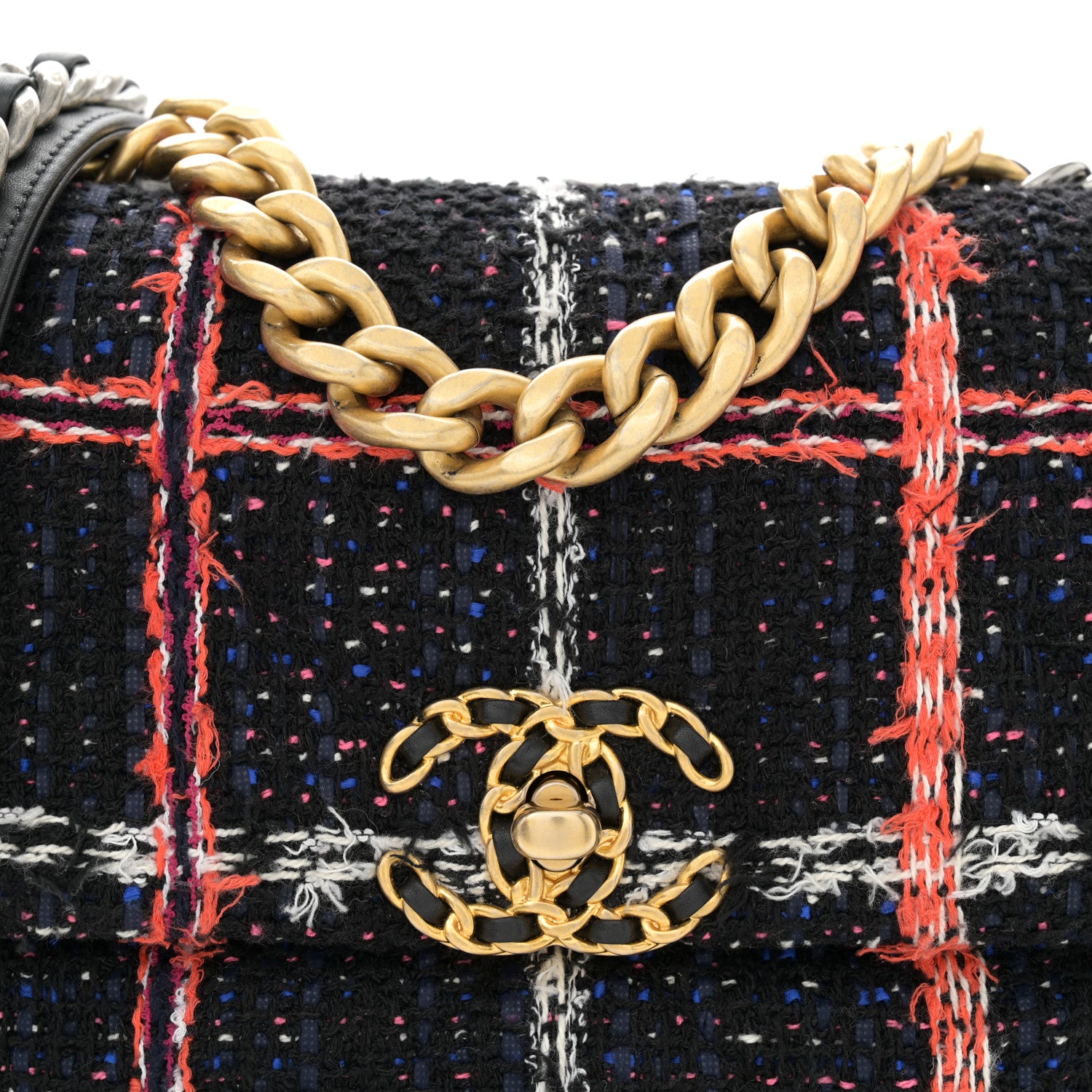 Chanel Tweed Quilted Medium Chanel 19 Flap Black Multicolor 8 of 11