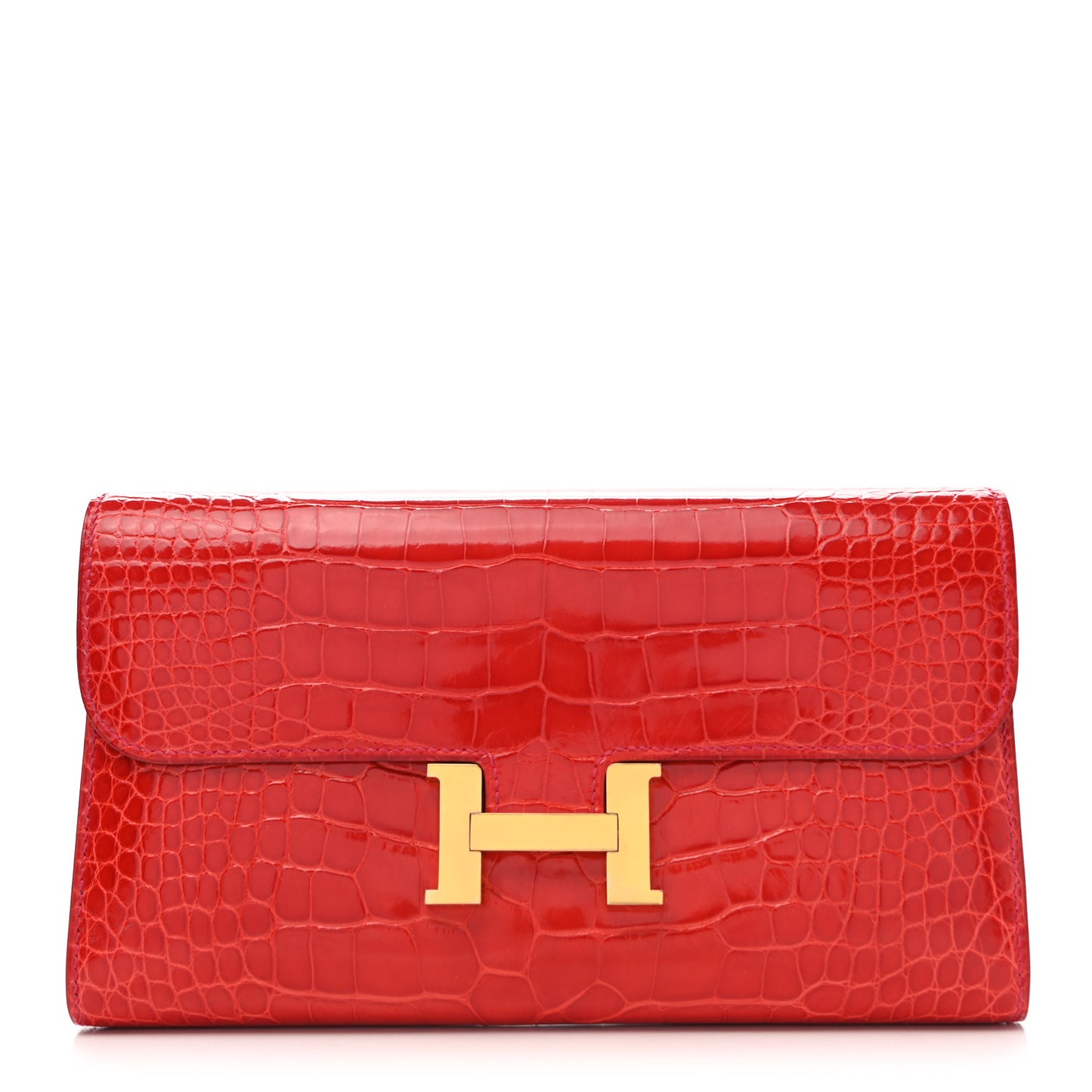 Shiny Alligator Constance Long Wallet Rouge Vif