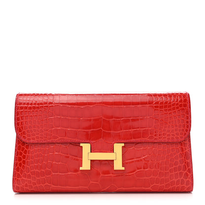 Hermes Shiny Alligator Constance Long Wallet Rouge Vif 1 of 8