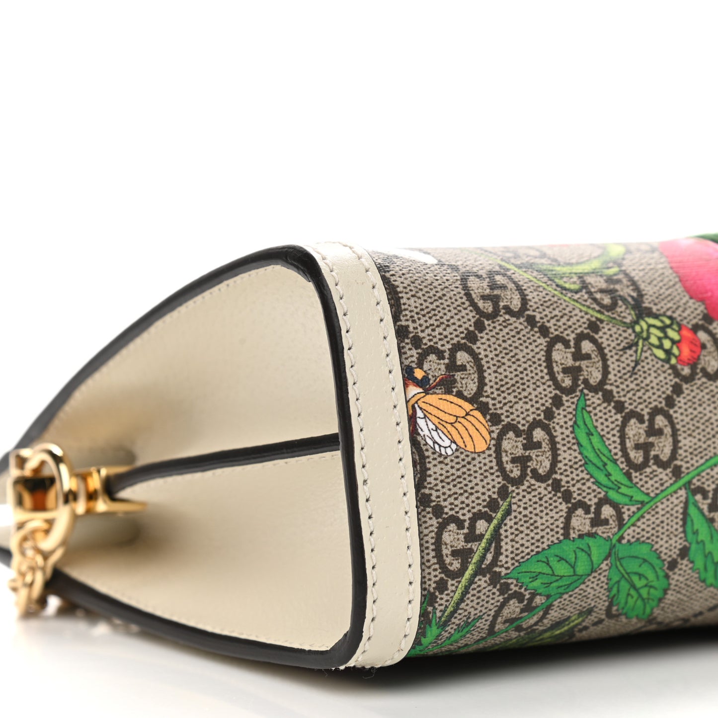 GG Supreme Monogram Flora Web Small Ophidia Chain Shoulder Bag White