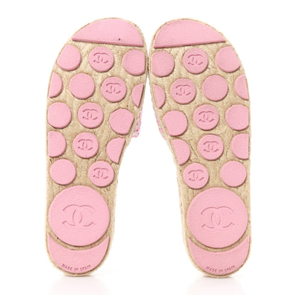 Chanel Tweed Laminated Lambskin CC Slide Sandals 37 Light Pink Gold 5 of 10