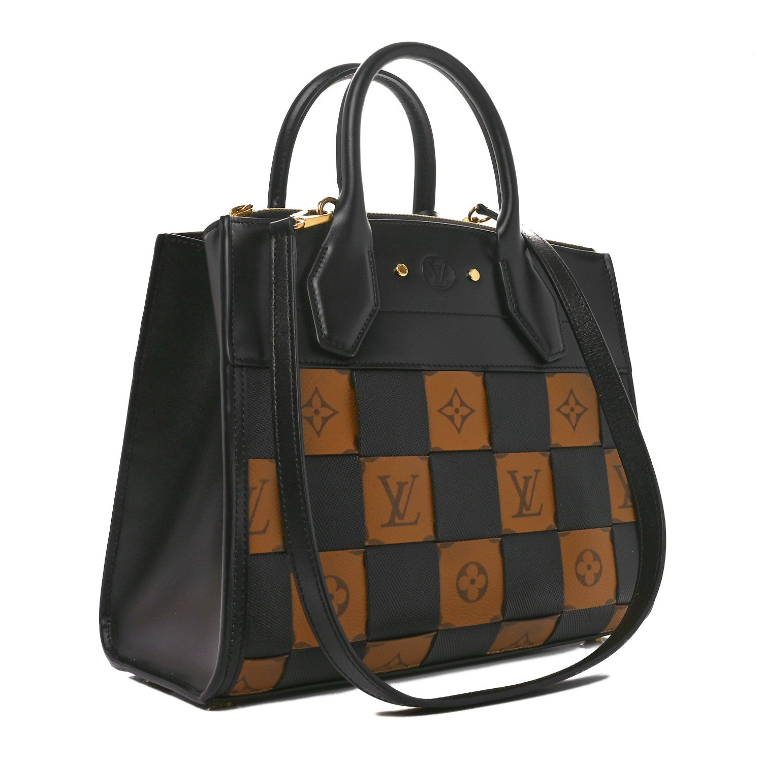 Louis Vuitton Calfskin Monogram Damier Tressage City Steamer PM Black 3 of 9