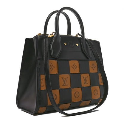 Louis Vuitton Calfskin Monogram Damier Tressage City Steamer PM Black 3 of 9