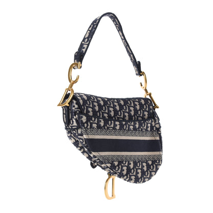 Christian Dior Oblique Embroidered Saddle Bag Blue 3 of 13