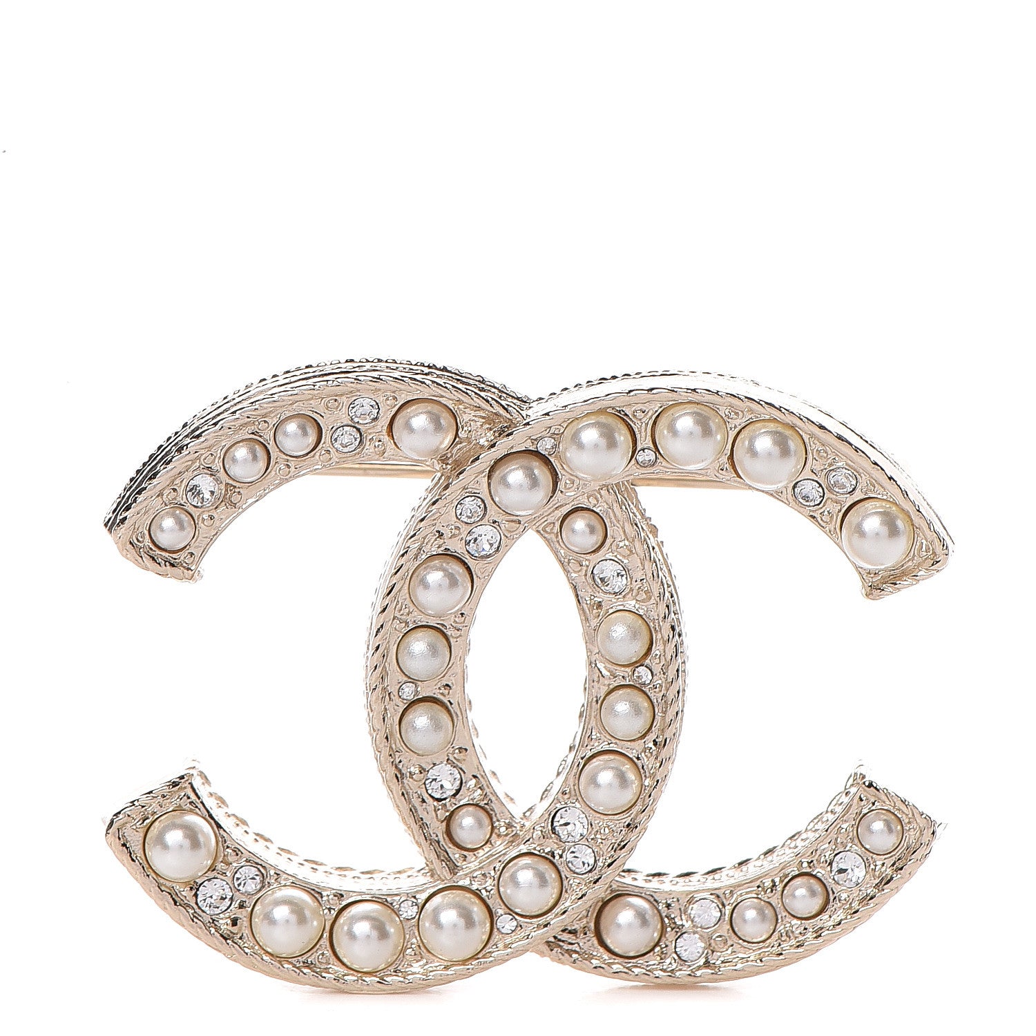 Chanel Pearl Crystal CC Brooch Gold 1 of 5