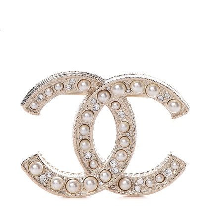 Chanel Pearl Crystal CC Brooch Gold 1 of 5