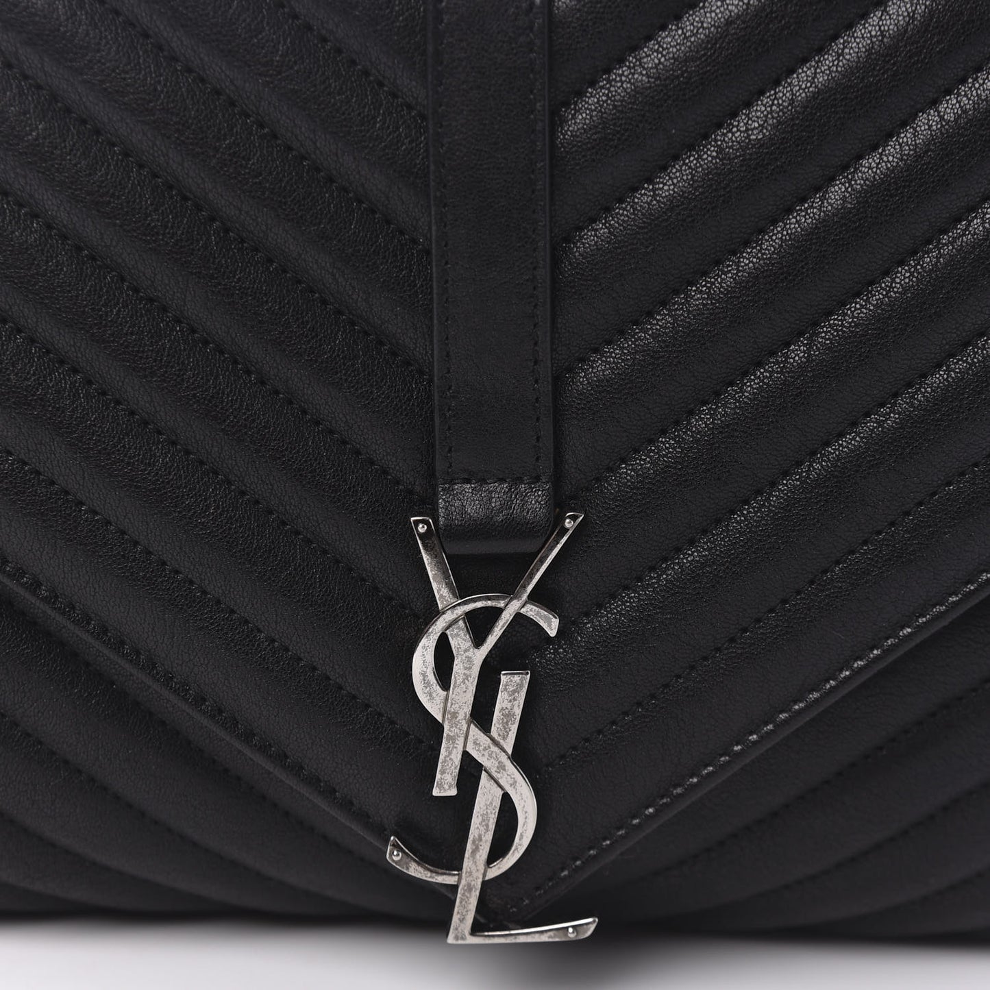Sheepskin Matelasse Chevron Monogram Large College Satchel Black