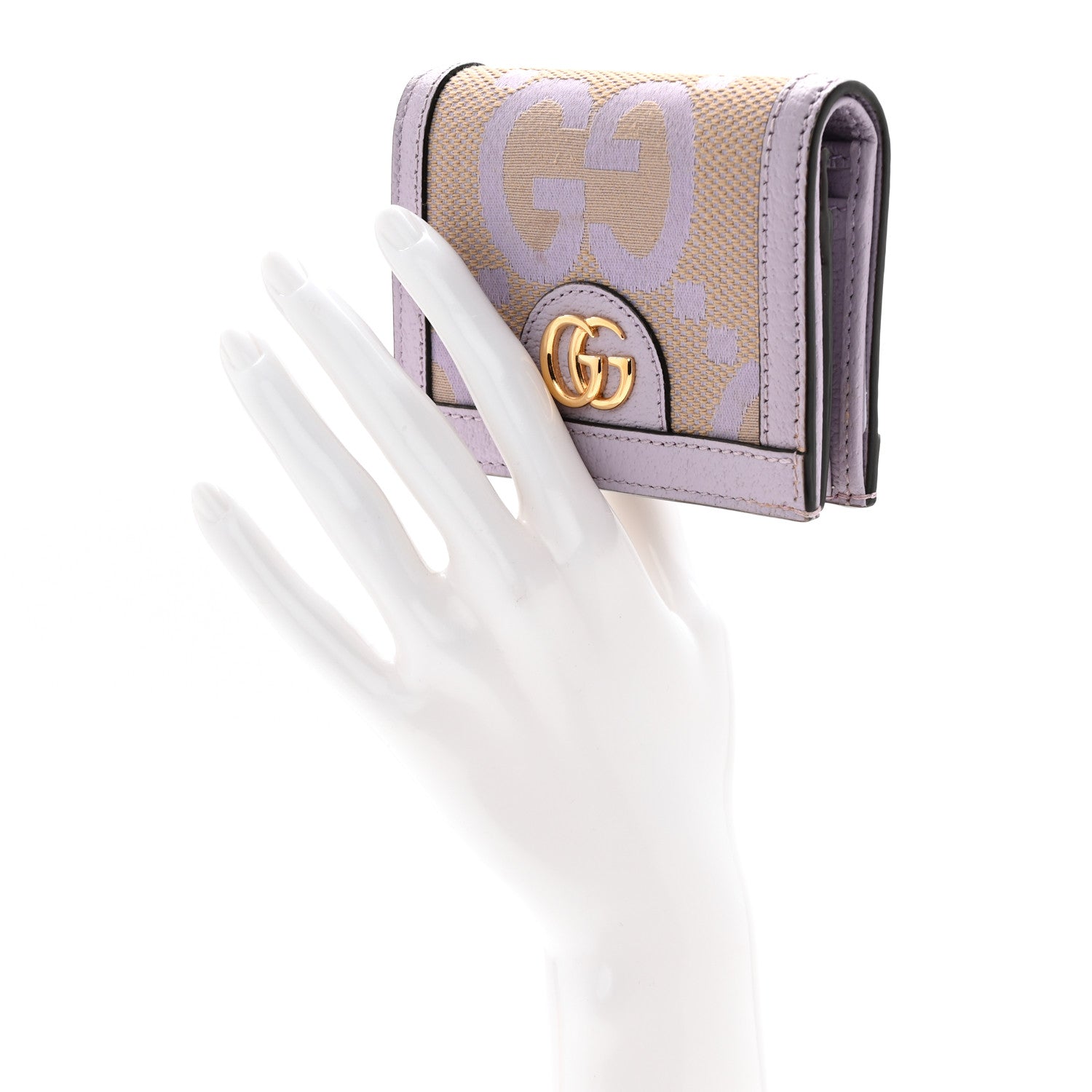 Gucci Monogram Jumbo GG Textured Dollar Calfskin Ophidia Card Case Beige Lapis 2 of 8