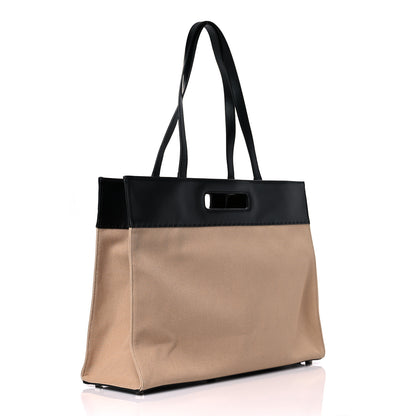 Fendi Canvas Vitello King Logo Embroidered East West Shopper Tote Sand Black 3 of 12