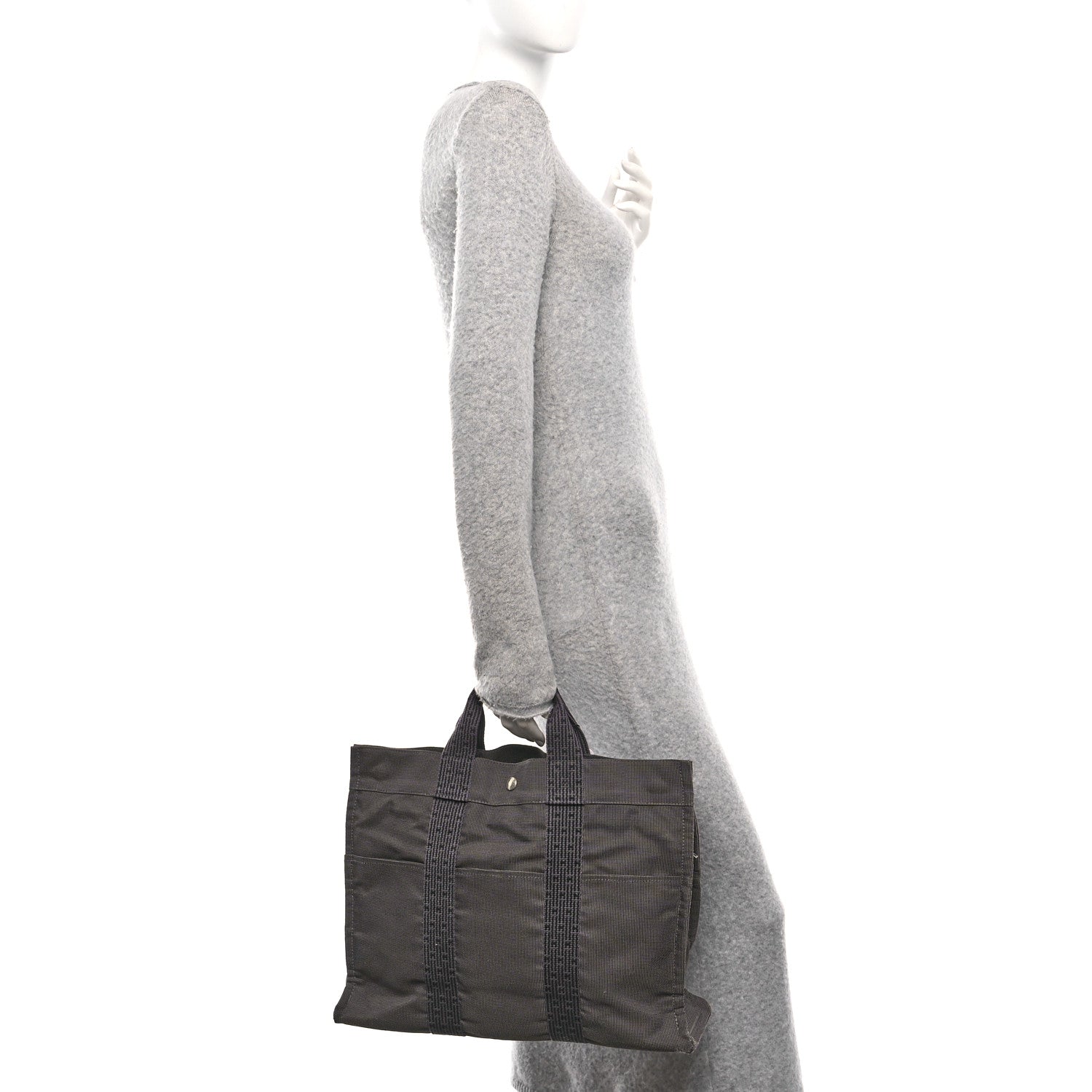 Hermes Canvas Herline MM Tote Grey 2 of 11