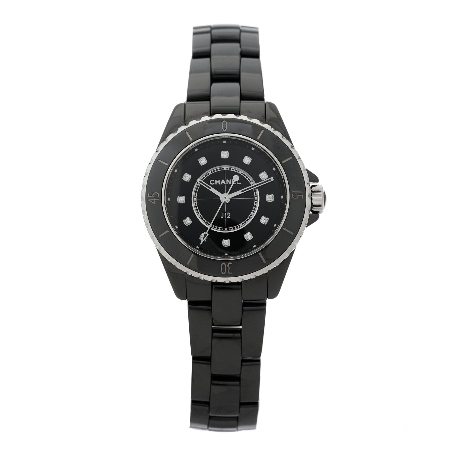 Chanel Stainless Steel Ceramic Diamond 33mm J12 Quartz Watch Black 1 of 5