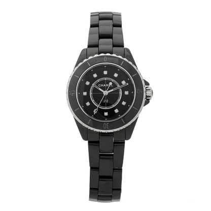 Chanel Stainless Steel Ceramic Diamond 33mm J12 Quartz Watch Black 1 of 5