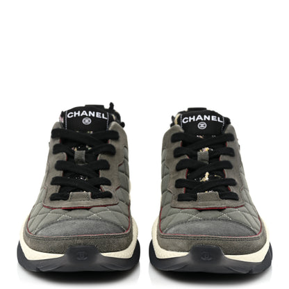 Chanel Tweed Suede Calfskin Grained Calfskin Womens CC Sneakers 38 Black Grey Dark Grey 2 of 9