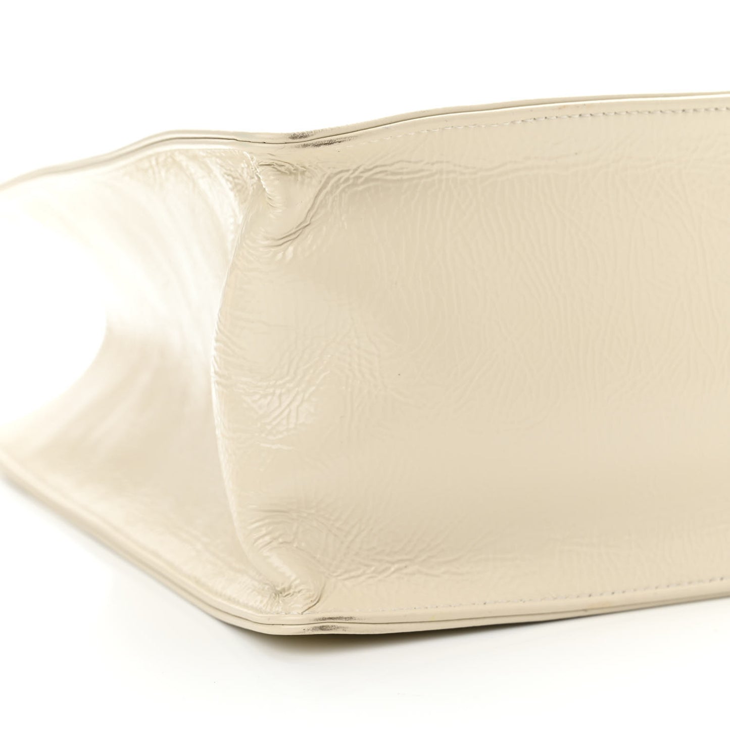 Shiny Aged Calfskin Shopping Bag White