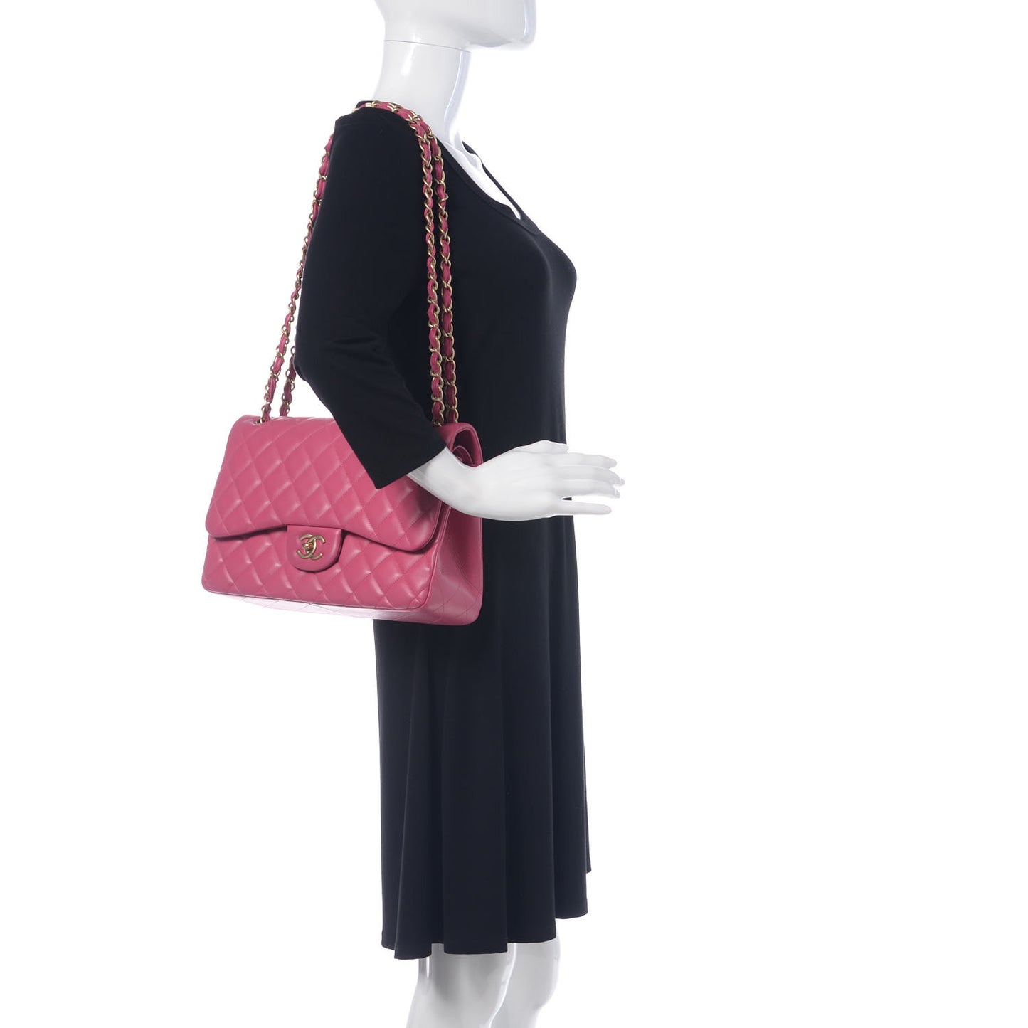Lambskin Quilted Jumbo Double Flap Dark Pink