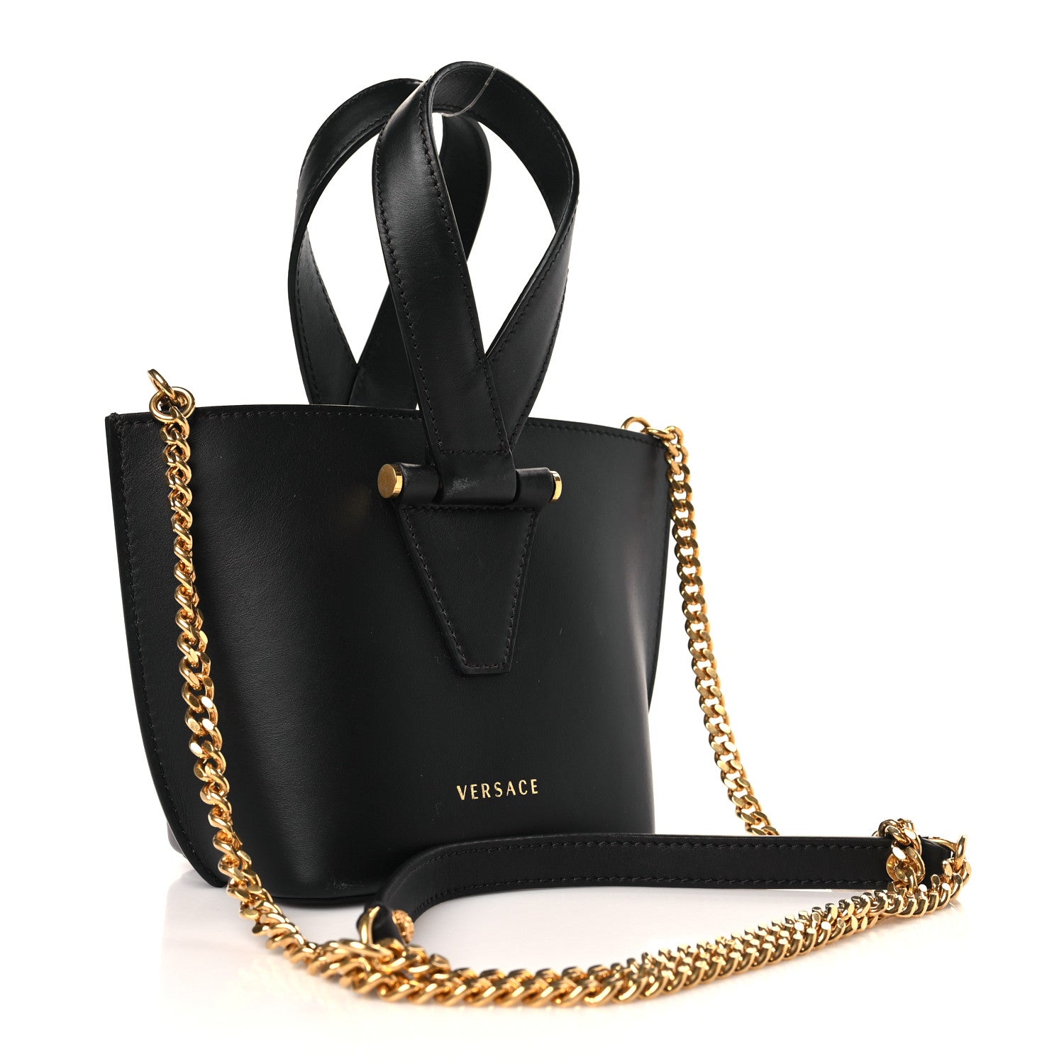 Versace Vitello Mini Virtus Bucket Bag Black 3 of 8