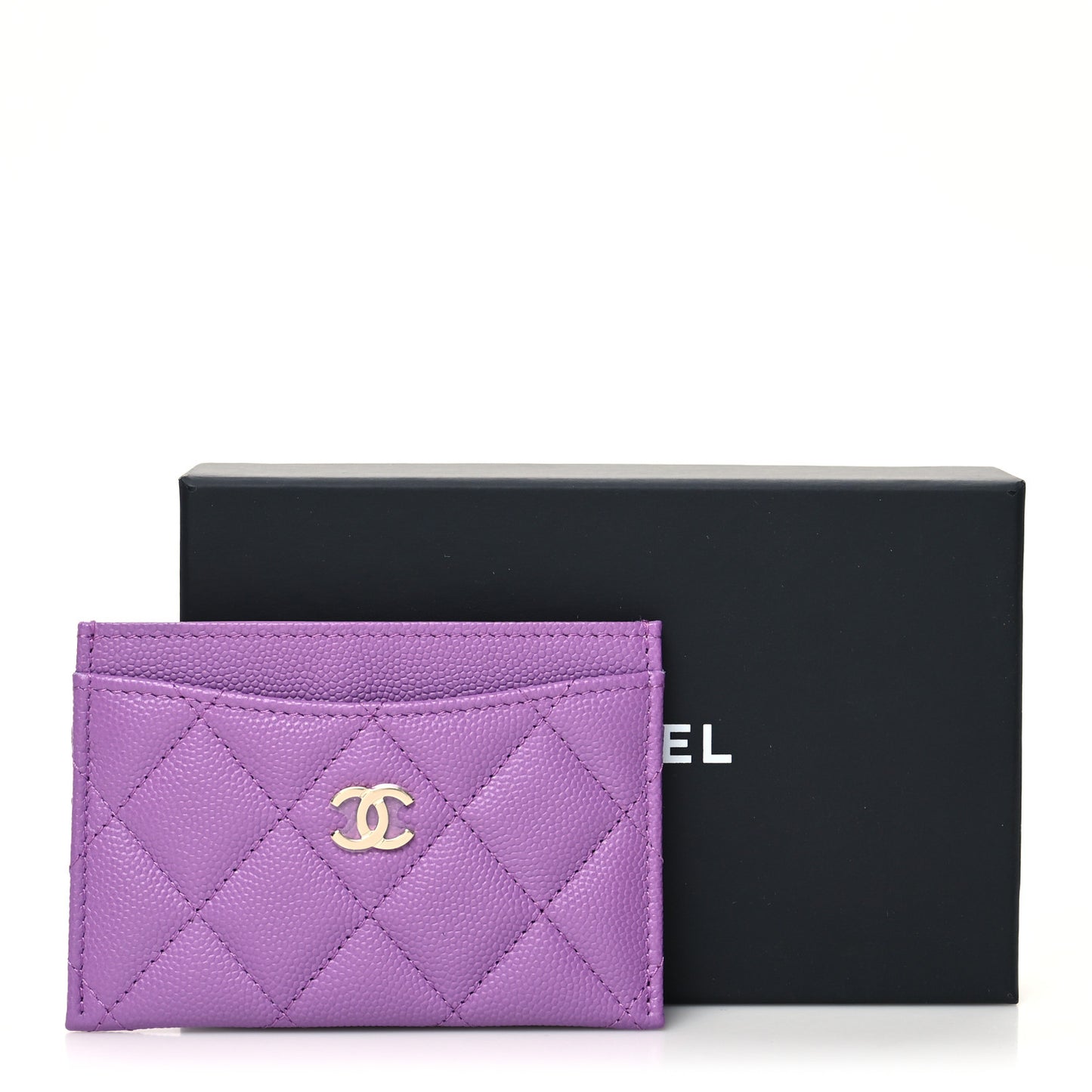 Caviar Quilted Card Holder Purple