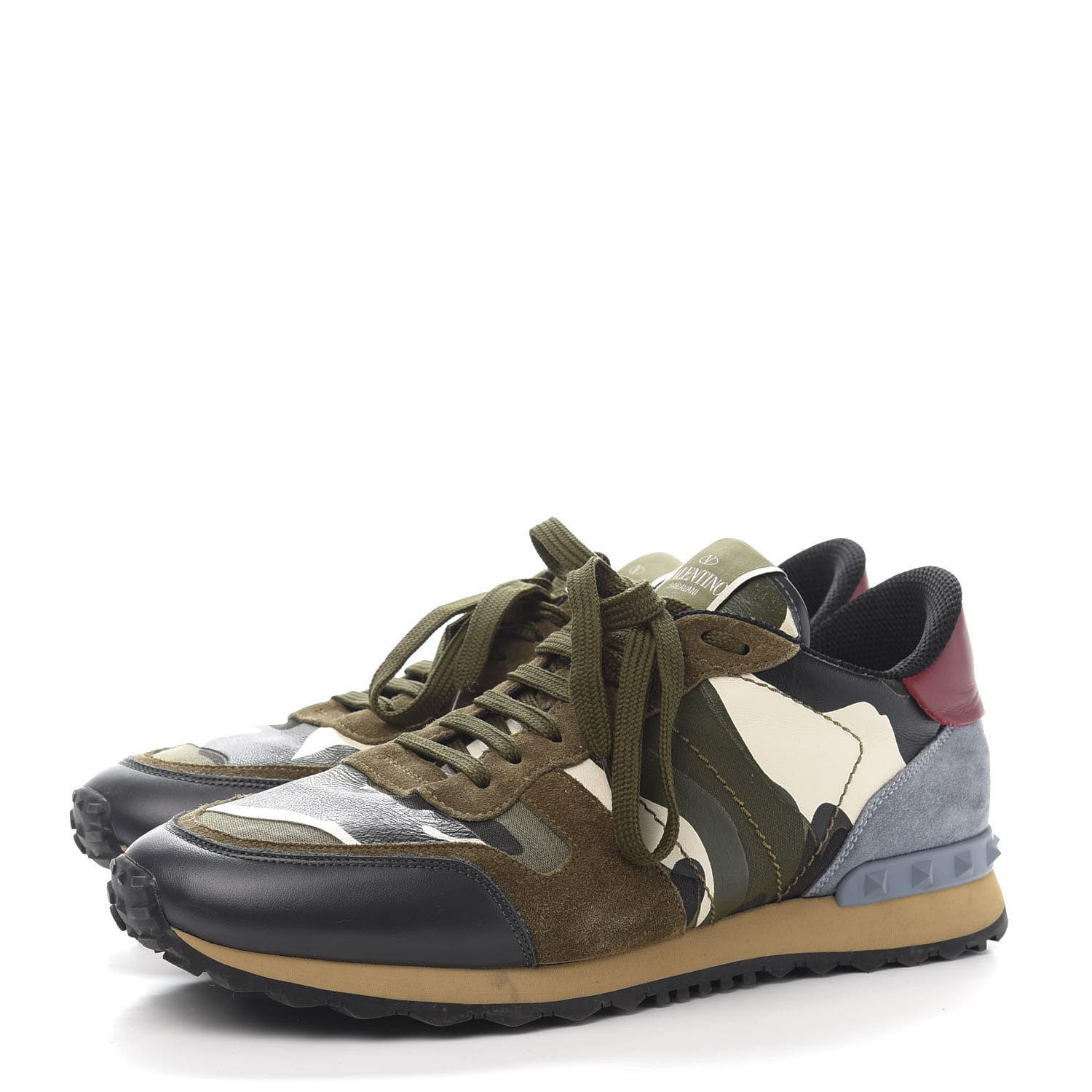 Valentino Garavani Nappa Suede Camouflage Mens Rockrunner Sneakers 42 Multicolor 3 of 9