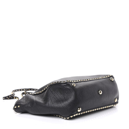Valentino Garavani Pebbled Calfskin Medium Rockstud Tote Black 3 of 9