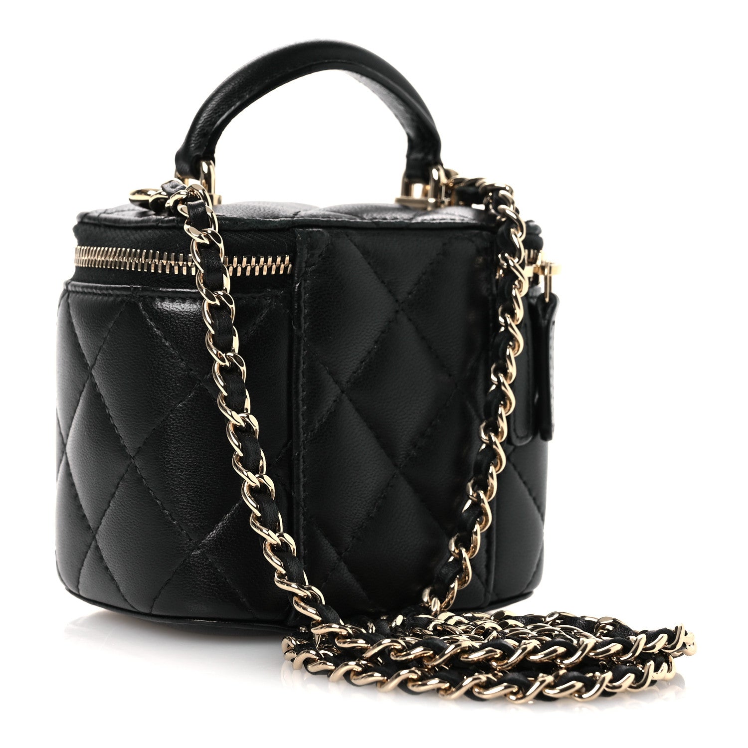 Chanel Lambskin Quilted Top Handle Mini Vanity Case With Chain Black 3 of 13