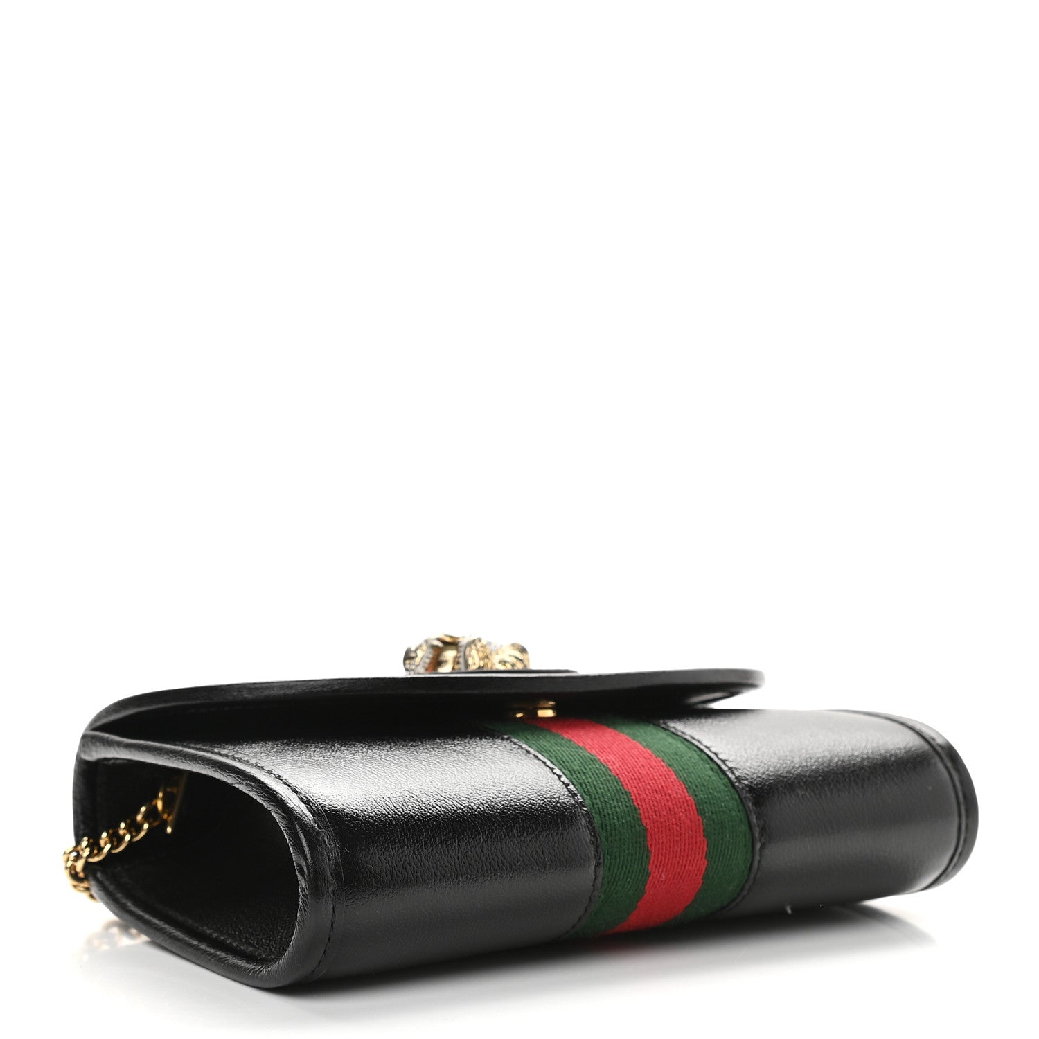 Gucci Textured Calfskin Web Mini Rajah Slim Flap Shoulder Bag Black 4 of 9