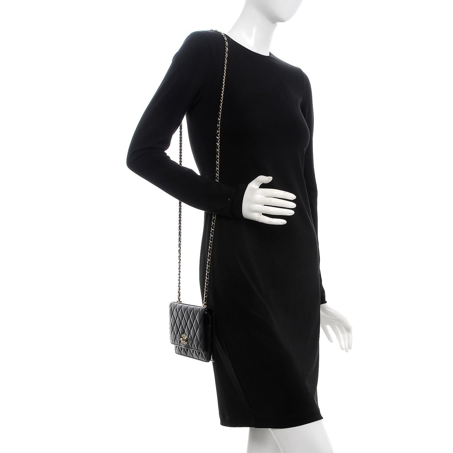 Lambskin Quilted Trendy CC Wallet On Chain WOC Black