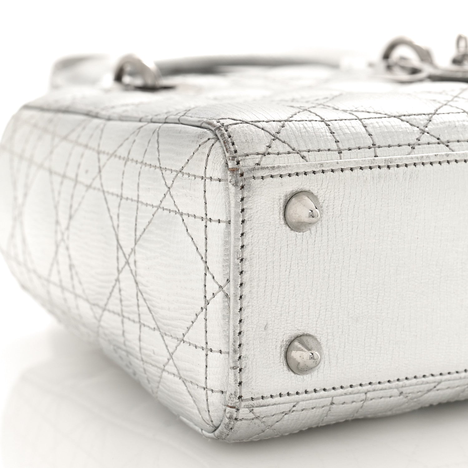 Christian Dior Metallic Grained Calfskin Cannage Small Lucky Badges My Lady Dior Silver 7 of 10