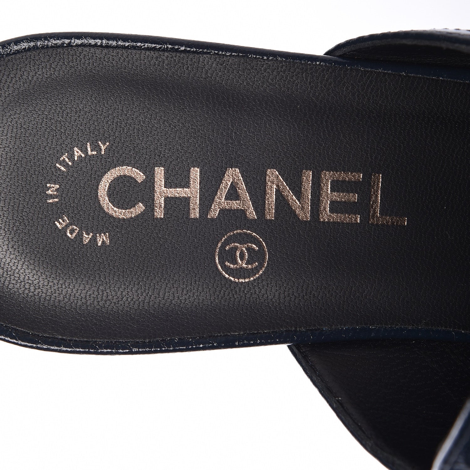 Chanel Glazed Deerskin Grosgrain Quilted Chain Mules 38 Blue Black 7 of 8