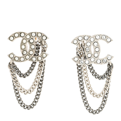 Chanel Crystal Chain CC Earrings Silver 1 of 5