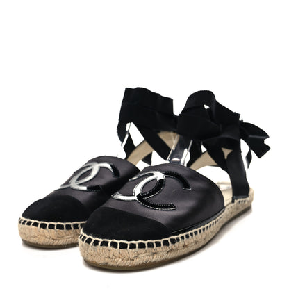 Chanel Lambskin Velvet Patent CC Espadrilles 39 Black 3 of 9