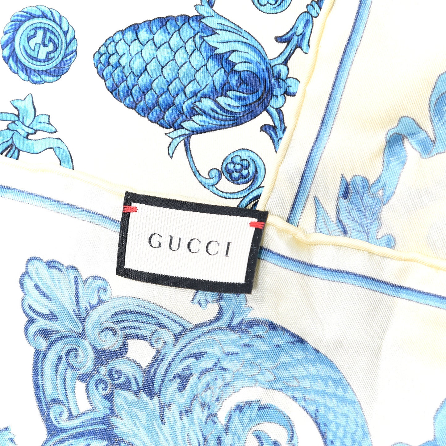 Silk Mermaid Print Scarf Blue Cream
